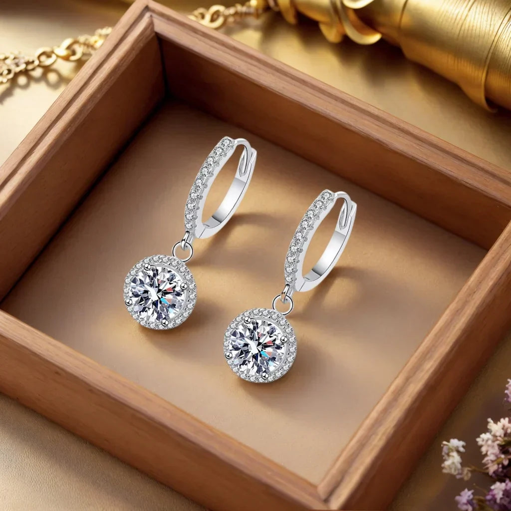 Brincos de Moissanite 1 Quarteirão em Prata Esterlina