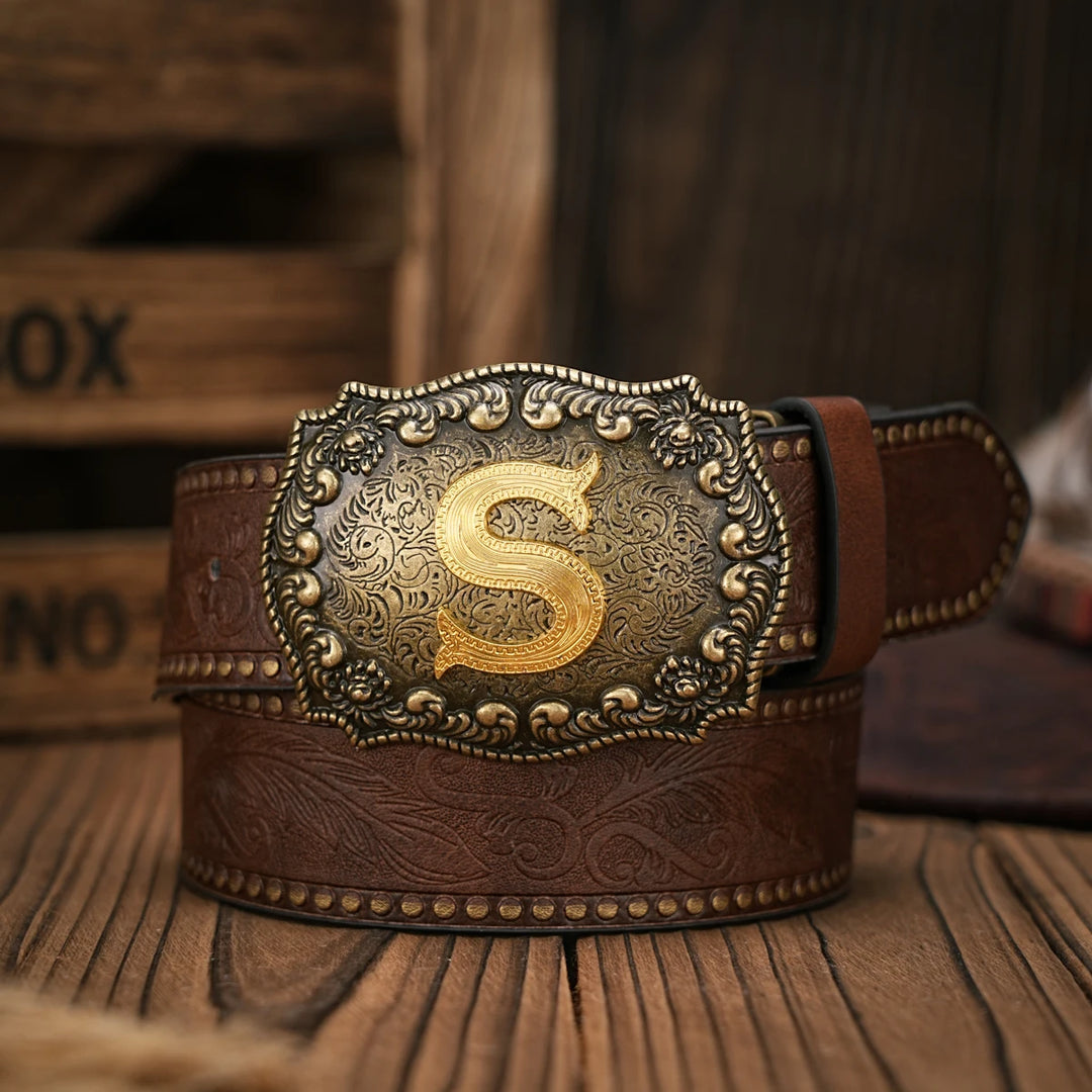 Cinto de couro Cowboy Courage com inicial personalizado