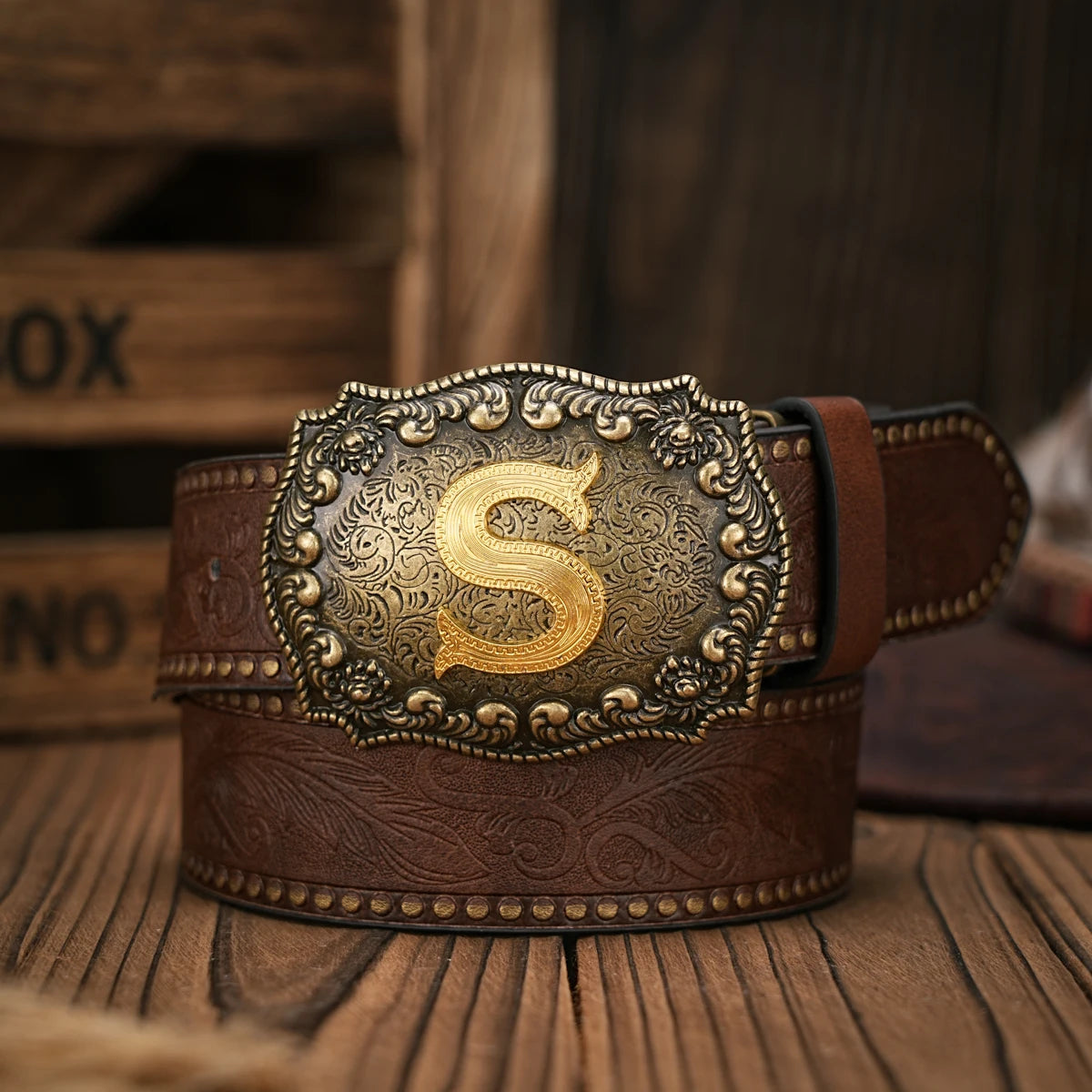 Cinto de couro Cowboy Courage com inicial personalizado