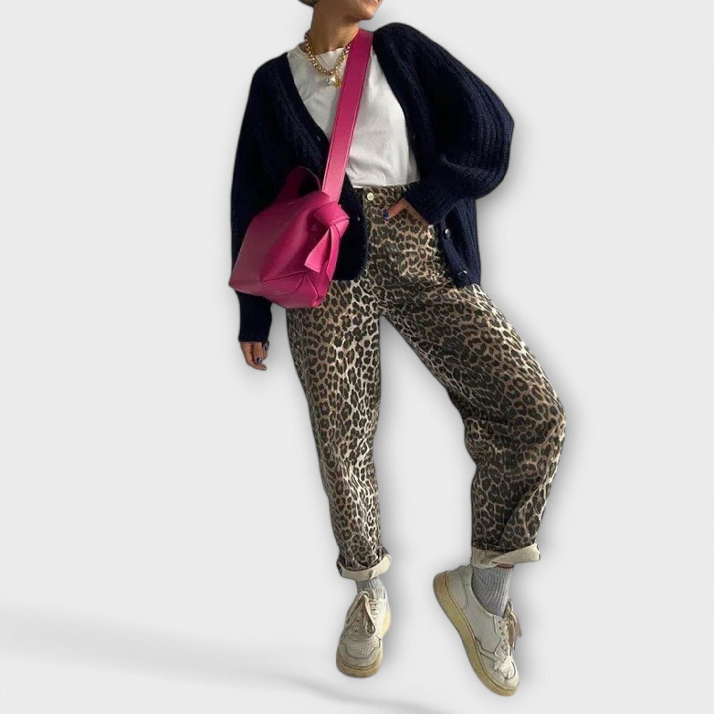 Chandra - Jeans Vintage com Estampa de Leopardo