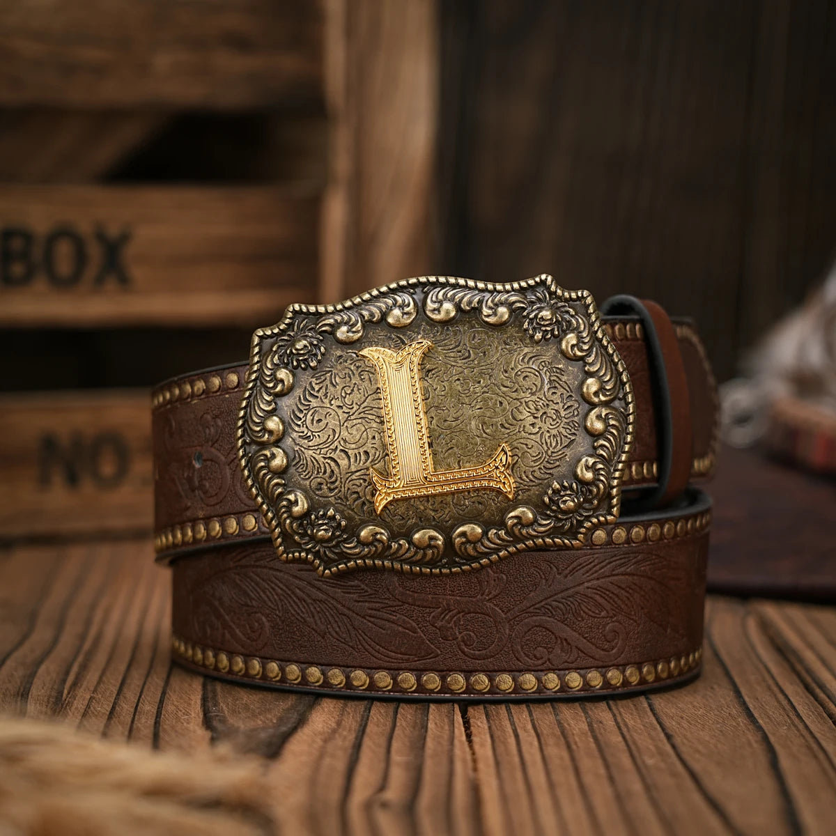 Cinto de couro Cowboy Courage com inicial personalizado