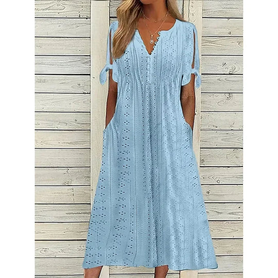 Isa | VESTIDO MIDI DE ALGODÃO LISTRADO COM ELEGÂNCIA DESCONTRAÍDA