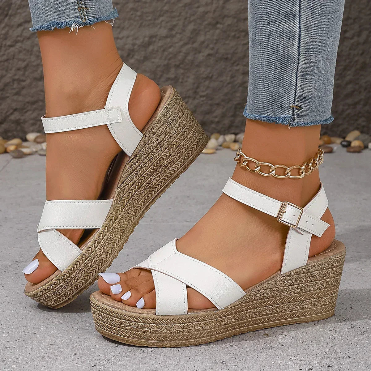 Daphnie™ - Sandálias Elegantes de Salto Anabela