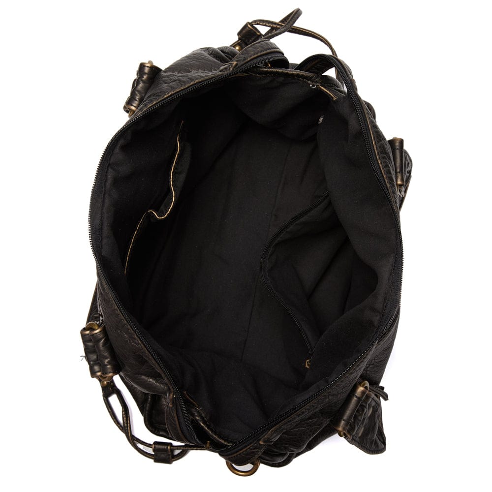 Bolsa de mão preta de couro vintage elegante