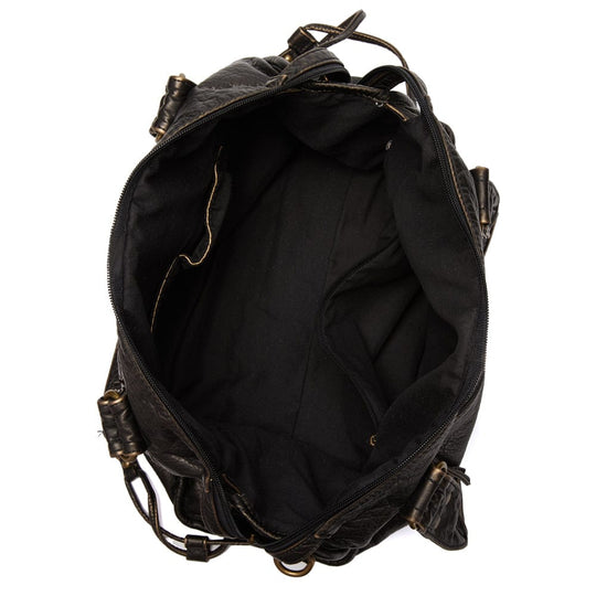 Bolsa de mão preta de couro vintage elegante