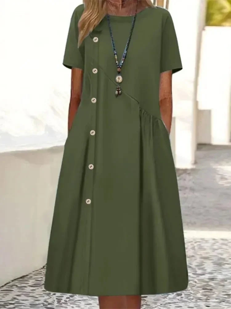 Sarah | VESTIDO MIDI DE ALGODÃO LISTRADO COM ELEGÂNCIA DESCONTRAÍDA