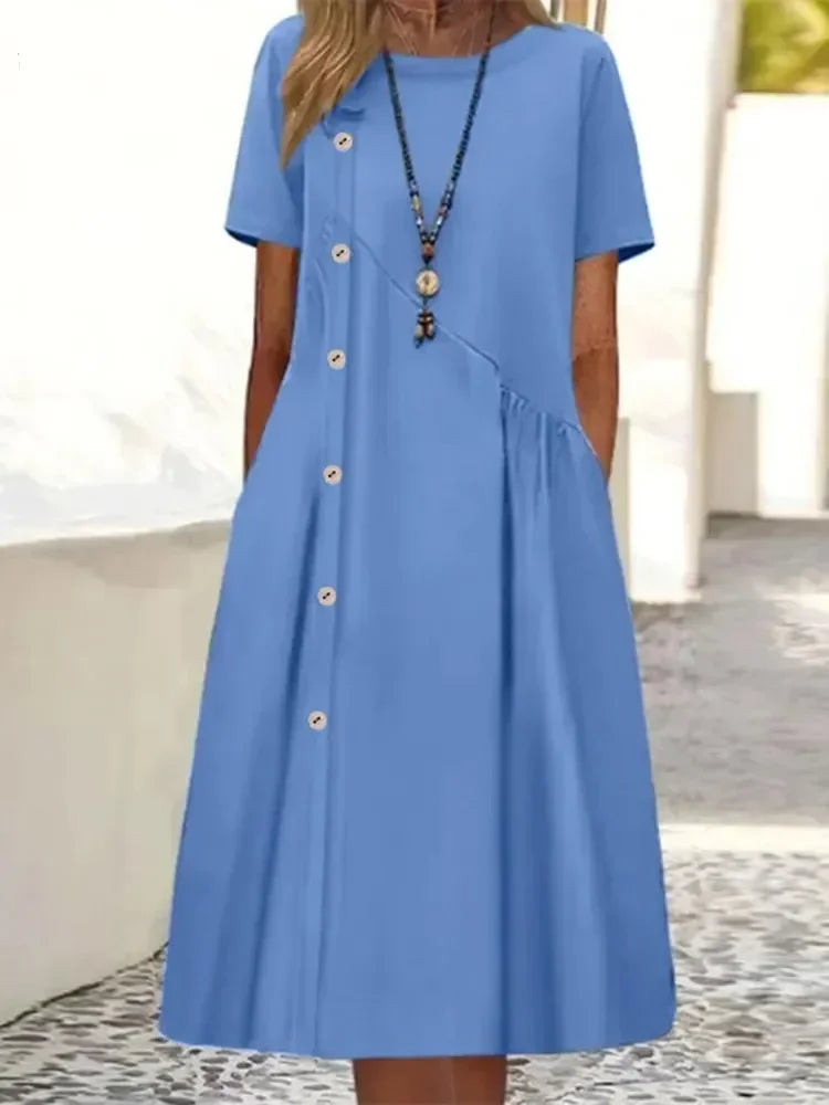 Sarah | VESTIDO MIDI DE ALGODÃO LISTRADO COM ELEGÂNCIA DESCONTRAÍDA