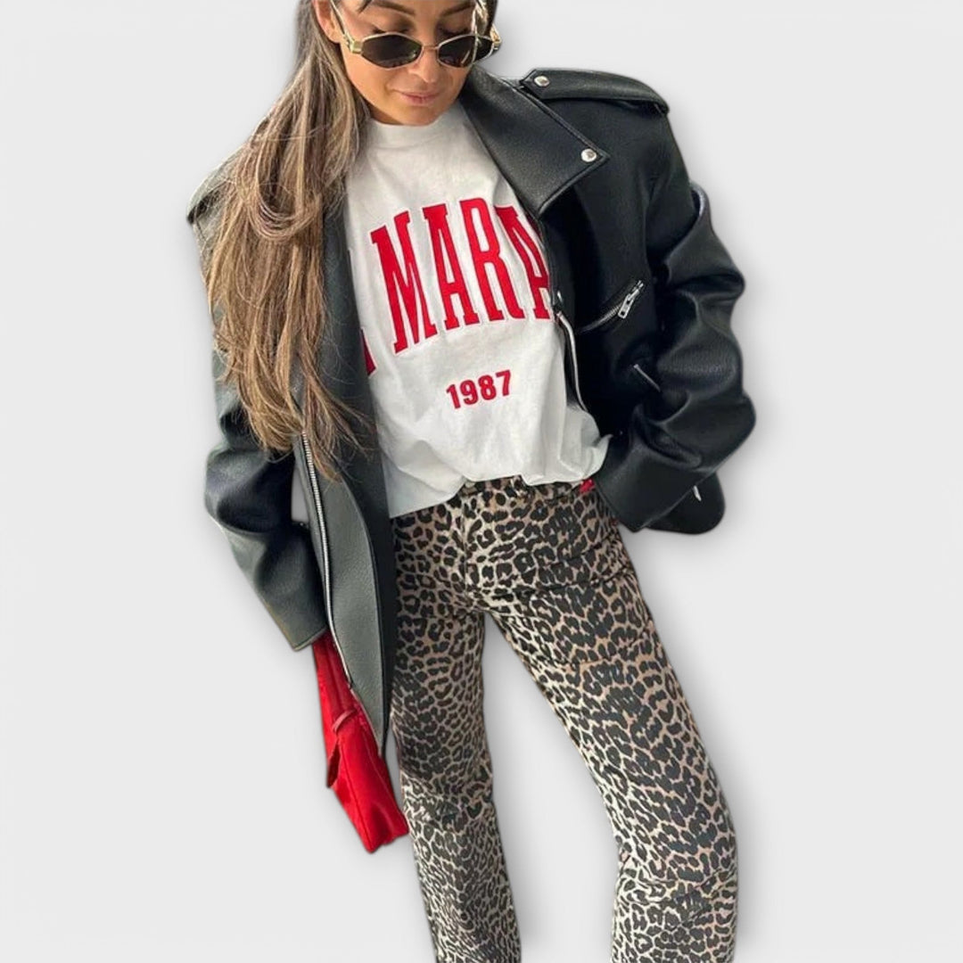 Chandra - Jeans Vintage com Estampa de Leopardo