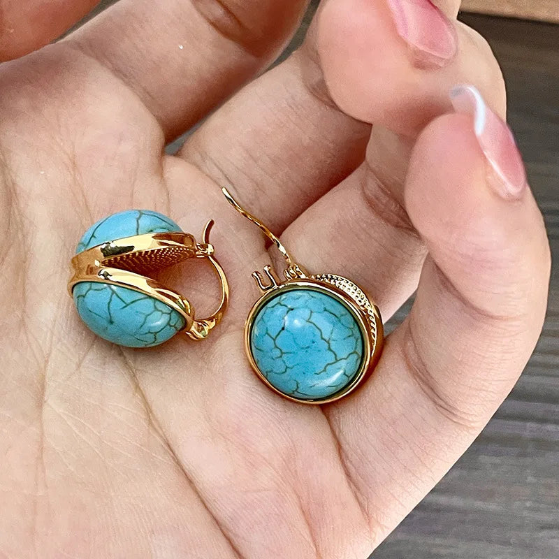 Brincos Elegantes Vintage Geométricos em Turquesa