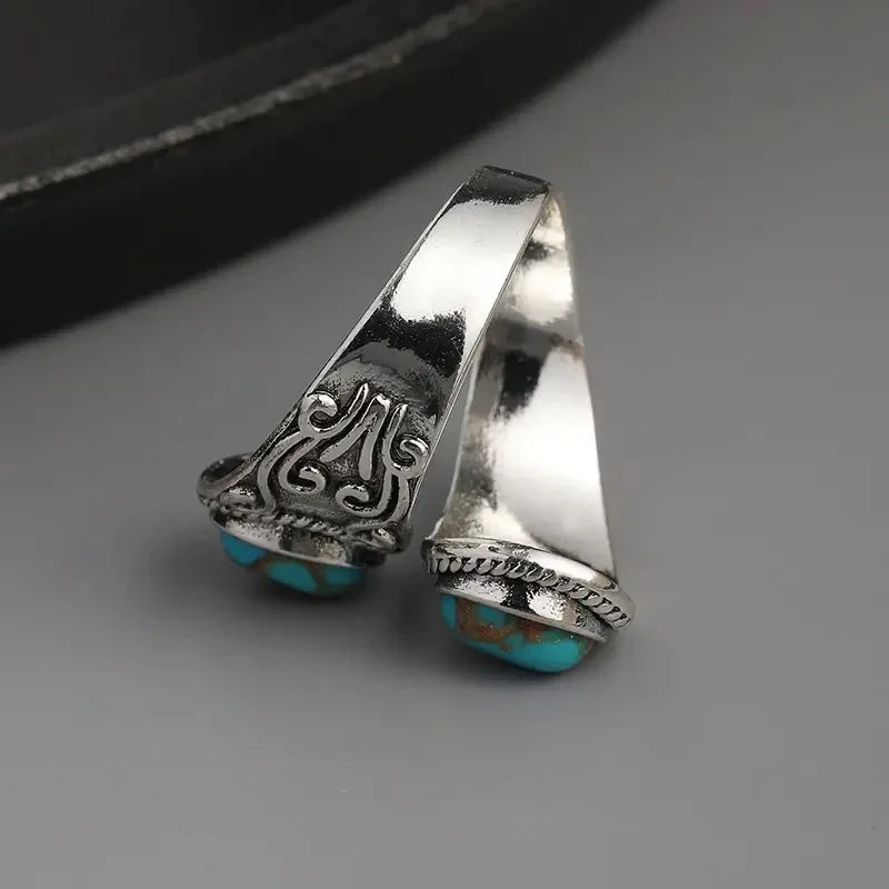 Anel de Banda Cruz em Turquesa Vintage Elegante
