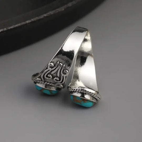 Anel de Banda Cruz em Turquesa Vintage Elegante
