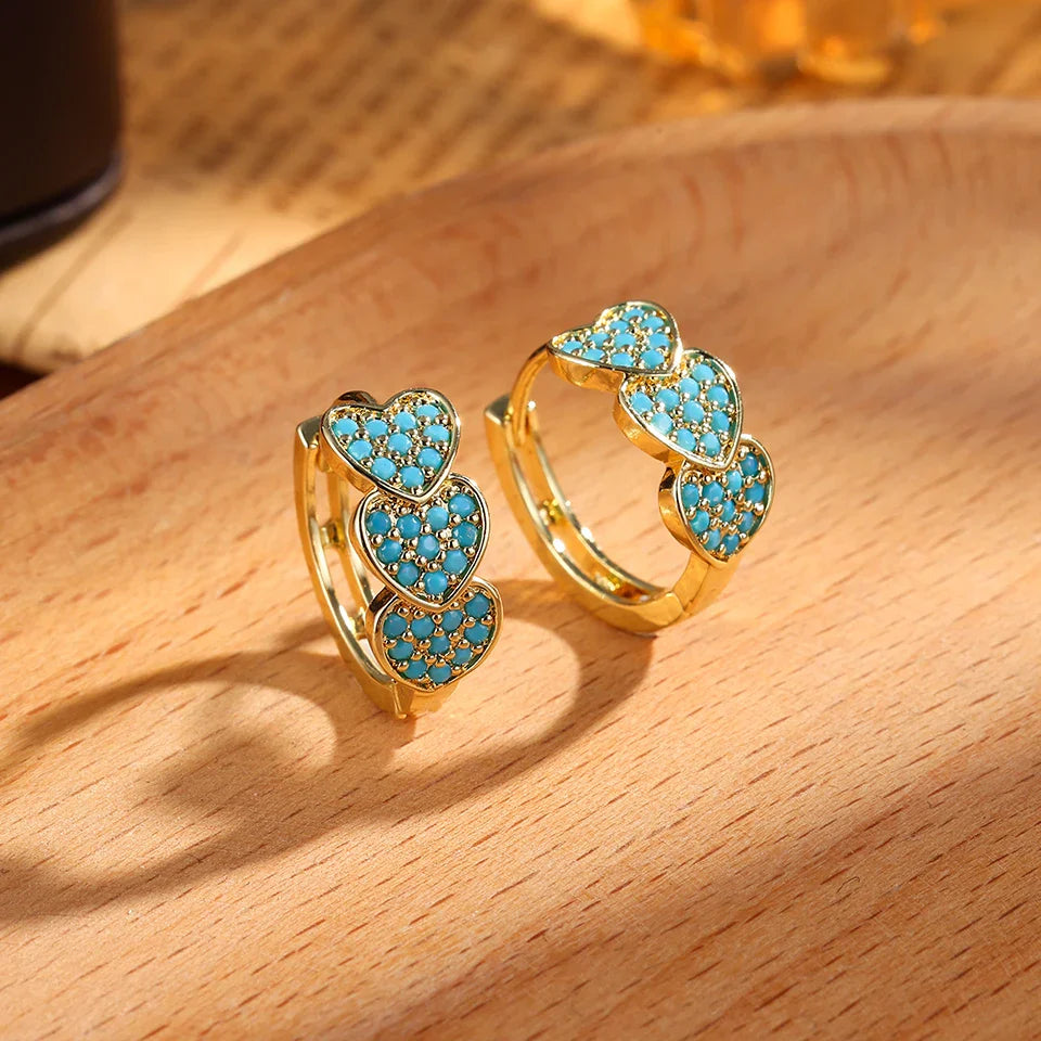 Brincos de Argola com Flor Azul Turquesa Chic