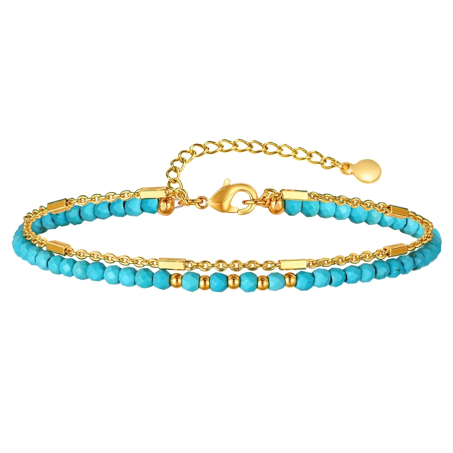Pulseira de Turquesa com Dupla Corrente em Ouro Atemporal