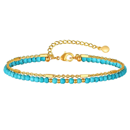 Pulseira de Turquesa com Dupla Corrente em Ouro Atemporal