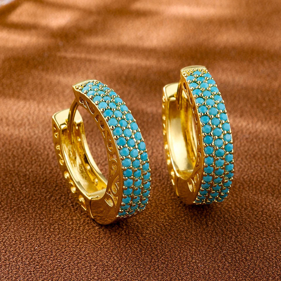 Brincos de Argola com Flor Azul Turquesa Chic