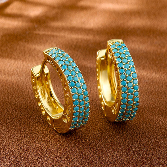 Brincos de Argola com Flor Azul Turquesa Chic