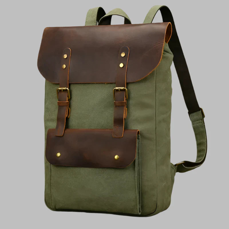 Mochila de Couro e Lona Genuine | Mochila Vintage para Laptop de Faculdade