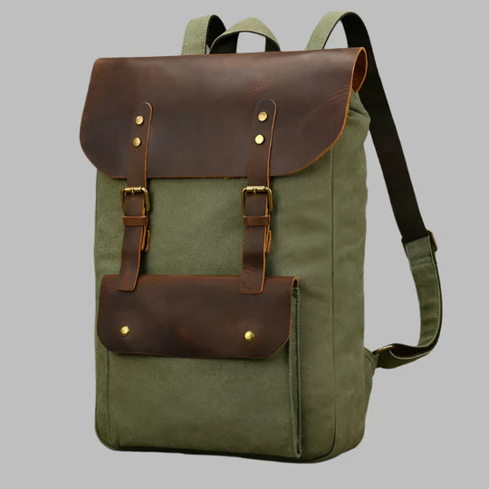 Mochila de Couro e Lona Genuine | Mochila Vintage para Laptop de Faculdade
