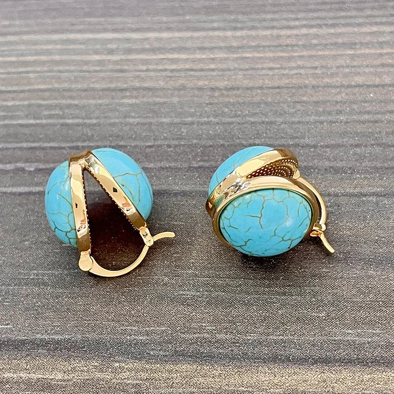 Brincos Elegantes Vintage Geométricos em Turquesa