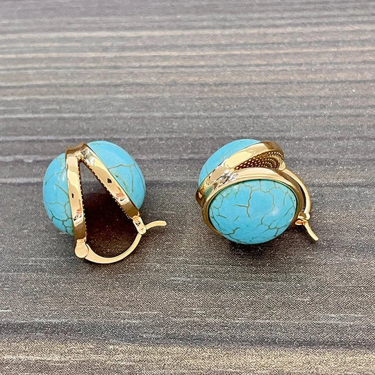 Brincos Elegantes Vintage Geométricos em Turquesa