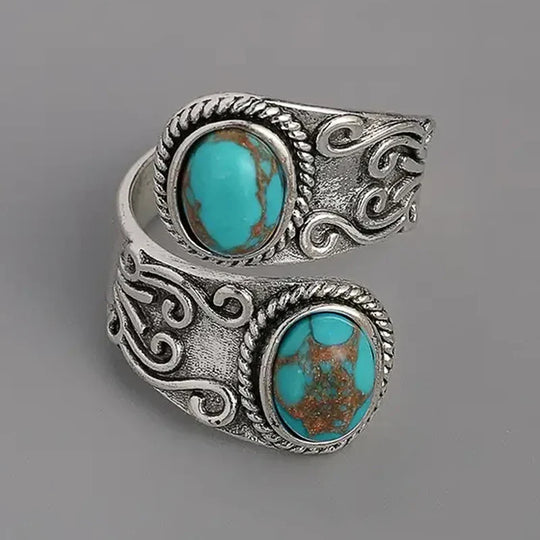 Anel de Banda Cruz em Turquesa Vintage Elegante