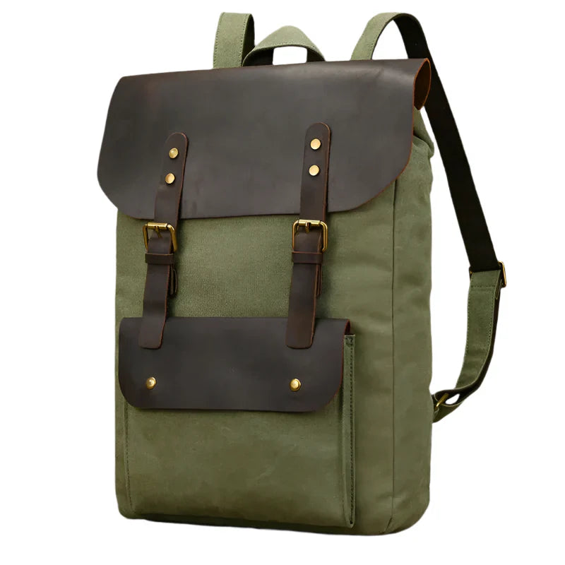 Mochila de Couro e Lona Genuine | Mochila Vintage para Laptop de Faculdade