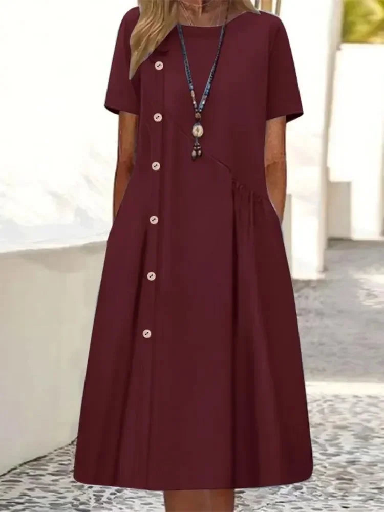 Sarah | VESTIDO MIDI DE ALGODÃO LISTRADO COM ELEGÂNCIA DESCONTRAÍDA