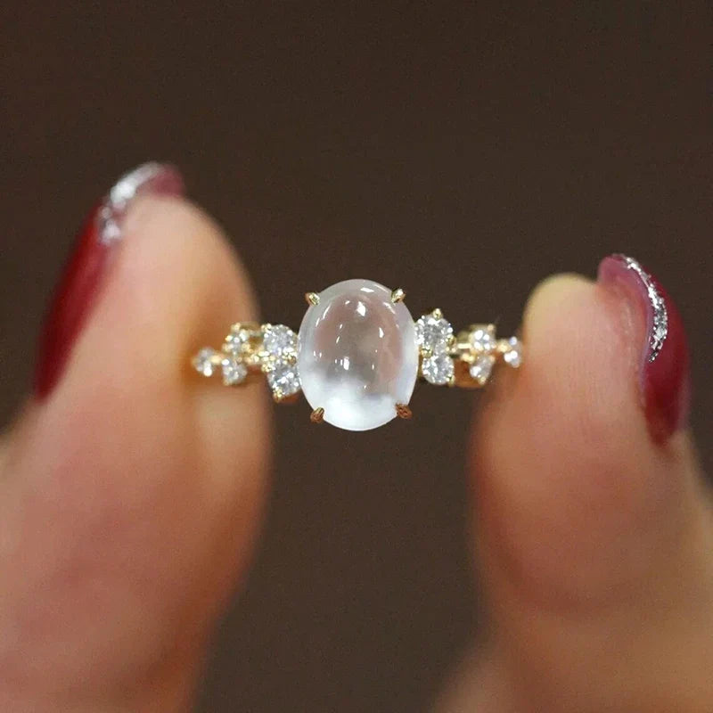 Anel de Diamante com Pedra da Lua Lunar Glow