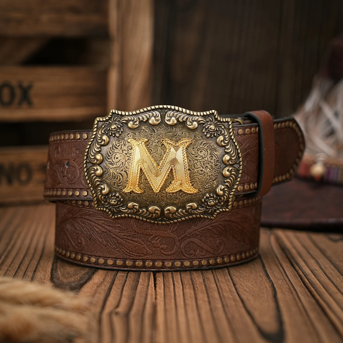 Cinto de couro Cowboy Courage com inicial personalizado