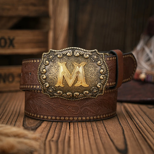 Cinto de couro Cowboy Courage com inicial personalizado