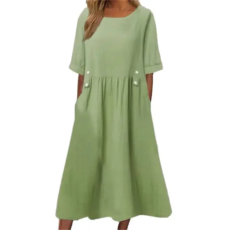 Julia | VESTIDO MIDI DE ALGODÃO LISTRADO COM ELEGÂNCIA DESCONTRAÍDA