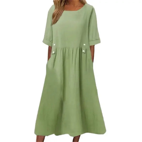 Julia | VESTIDO MIDI DE ALGODÃO LISTRADO COM ELEGÂNCIA DESCONTRAÍDA