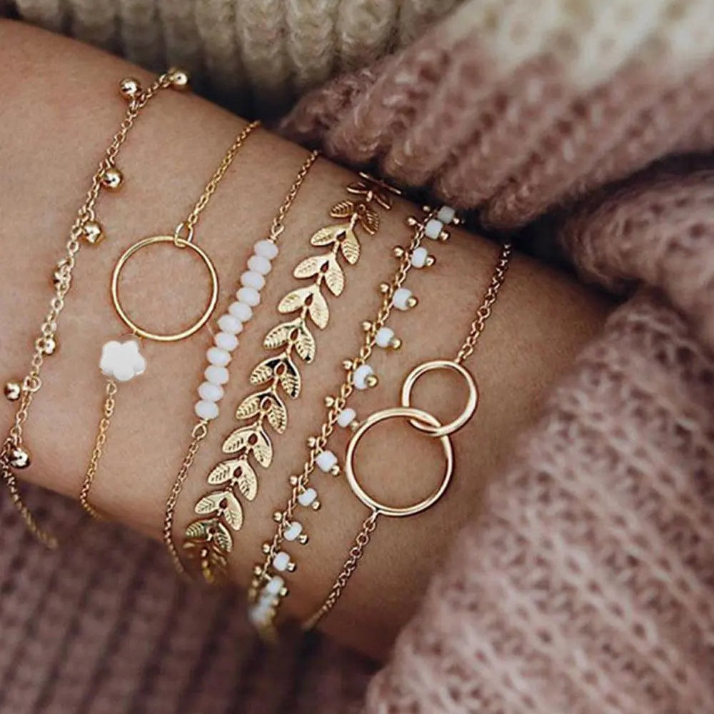 Conjunto de Pulseiras Boho Douradas