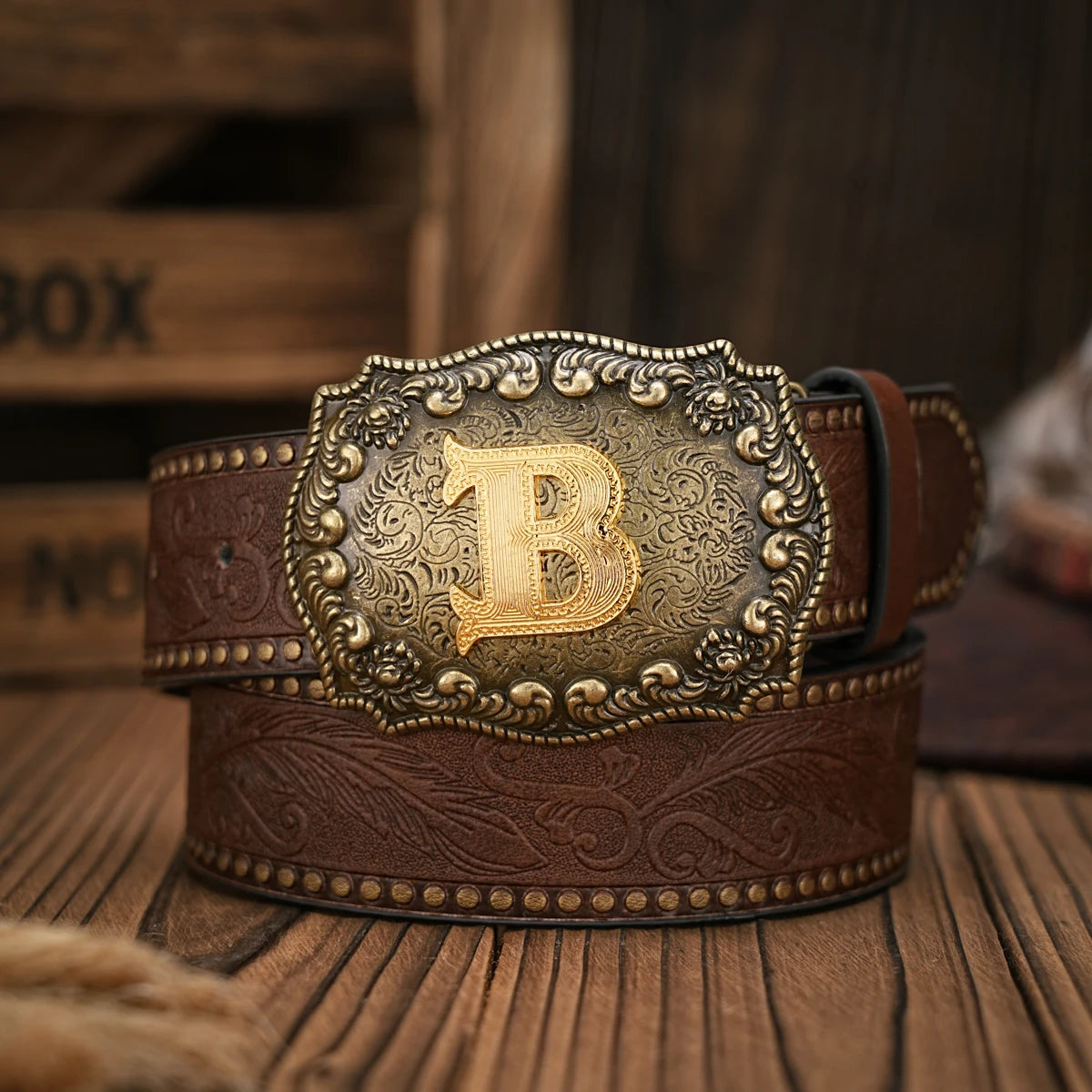 Cinto de couro Cowboy Courage com inicial personalizado