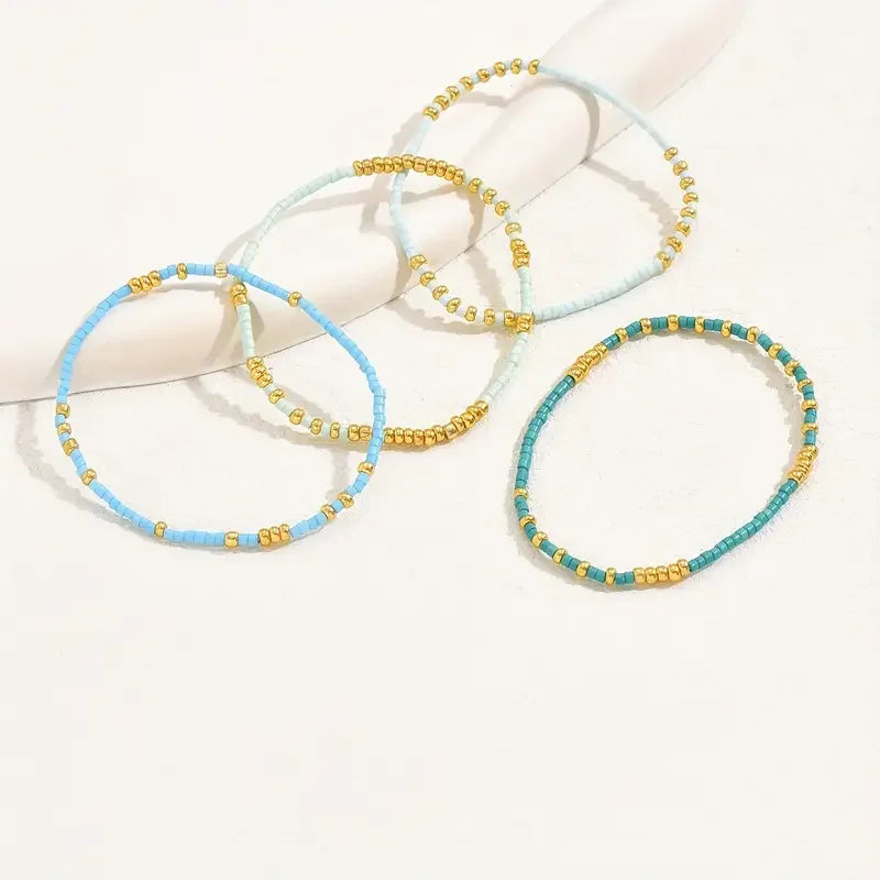 Conjunto de Pulseiras de Pérolas Turquesa Boêmia Chic