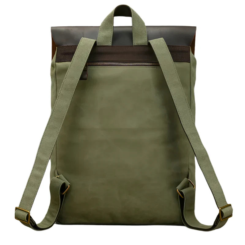 Mochila de Couro e Lona Genuine | Mochila Vintage para Laptop de Faculdade