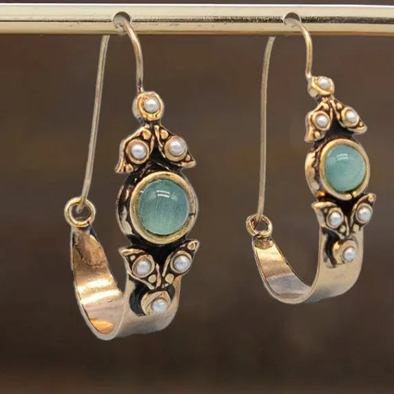 Brincos de Pérola Cabochão Vintage Mint