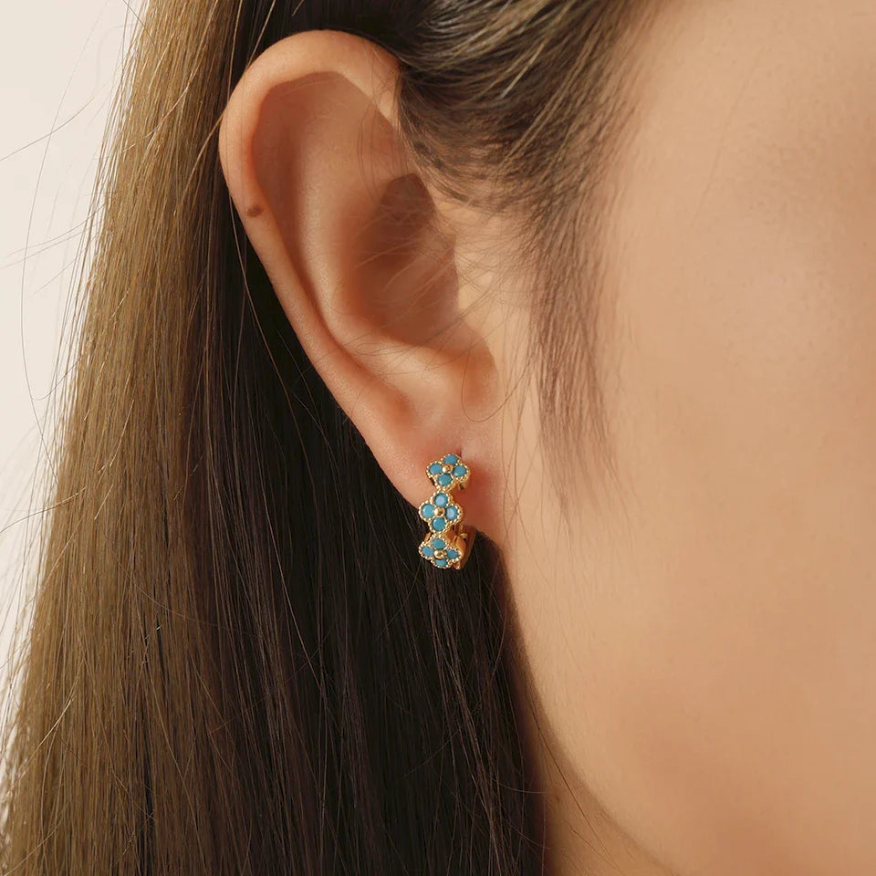 Brincos de Argola com Flor Azul Turquesa Chic