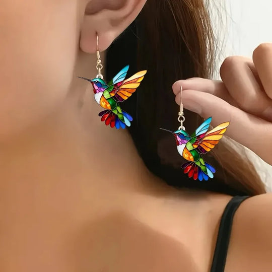 Brincos Pendentes de Beija-Flor em Acrílico – Design de Pássaro 2D Brilhante