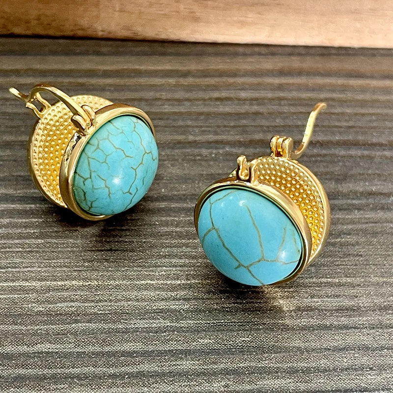 Brincos Elegantes Vintage Geométricos em Turquesa