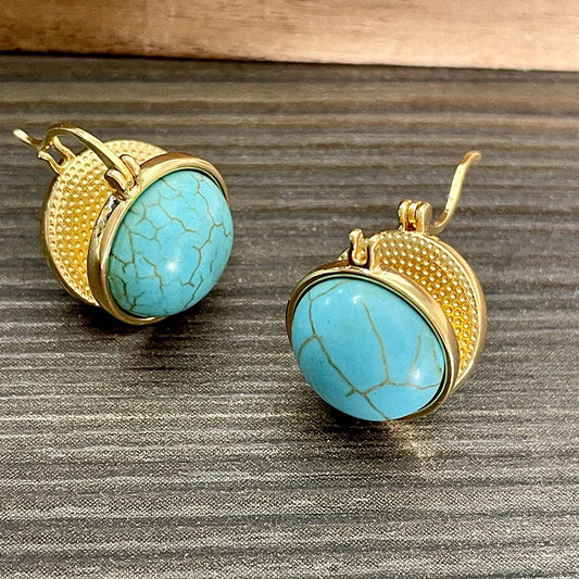 Brincos Elegantes Vintage Geométricos em Turquesa