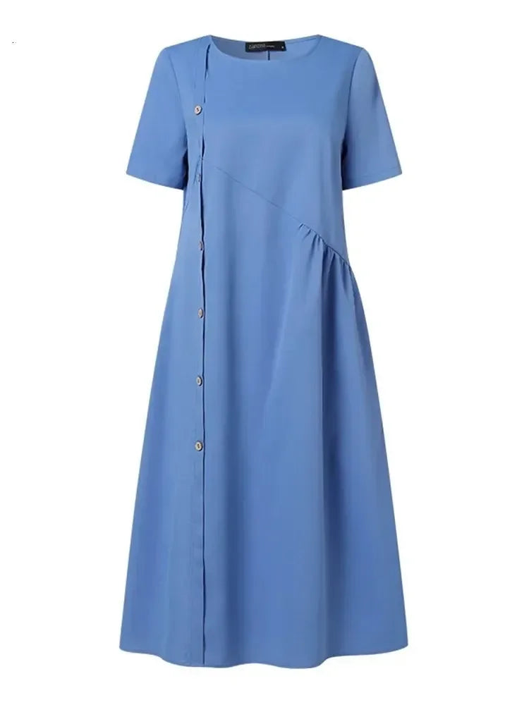 Sarah | VESTIDO MIDI DE ALGODÃO LISTRADO COM ELEGÂNCIA DESCONTRAÍDA