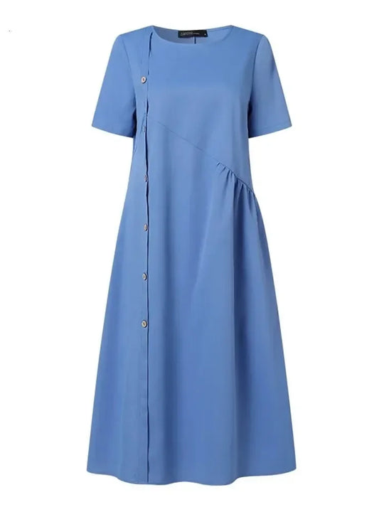 Sarah | VESTIDO MIDI DE ALGODÃO LISTRADO COM ELEGÂNCIA DESCONTRAÍDA