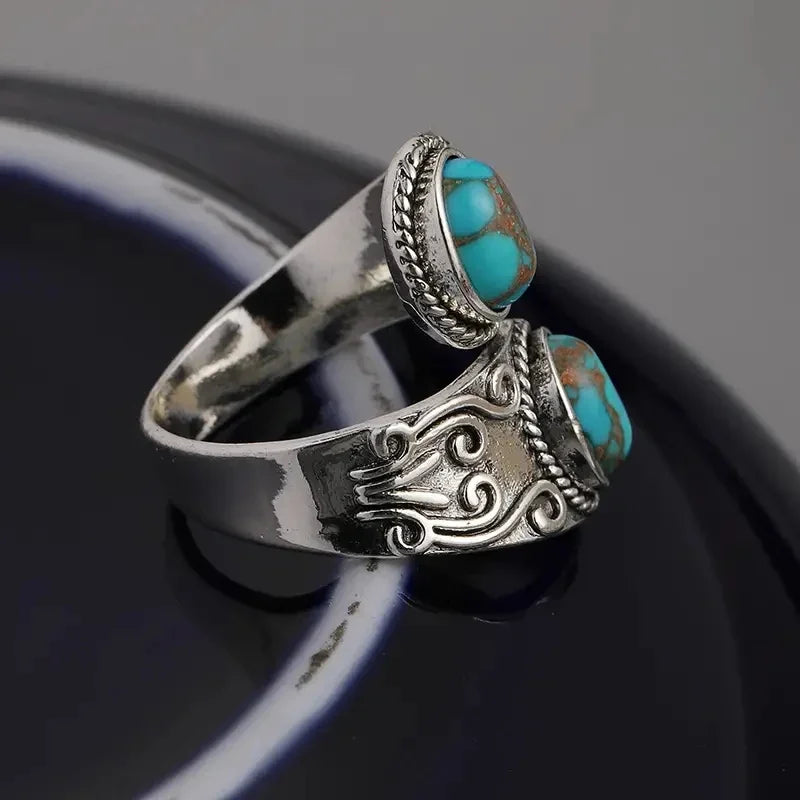 Anel de Banda Cruz em Turquesa Vintage Elegante