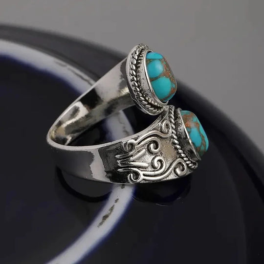 Anel de Banda Cruz em Turquesa Vintage Elegante