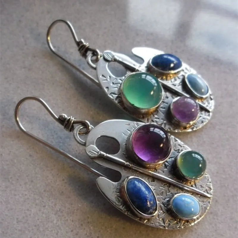Brincos de Gota de Pedra Preciosa com Paleta de Artista