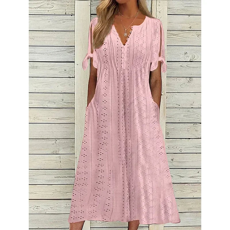 Isa | VESTIDO MIDI DE ALGODÃO LISTRADO COM ELEGÂNCIA DESCONTRAÍDA