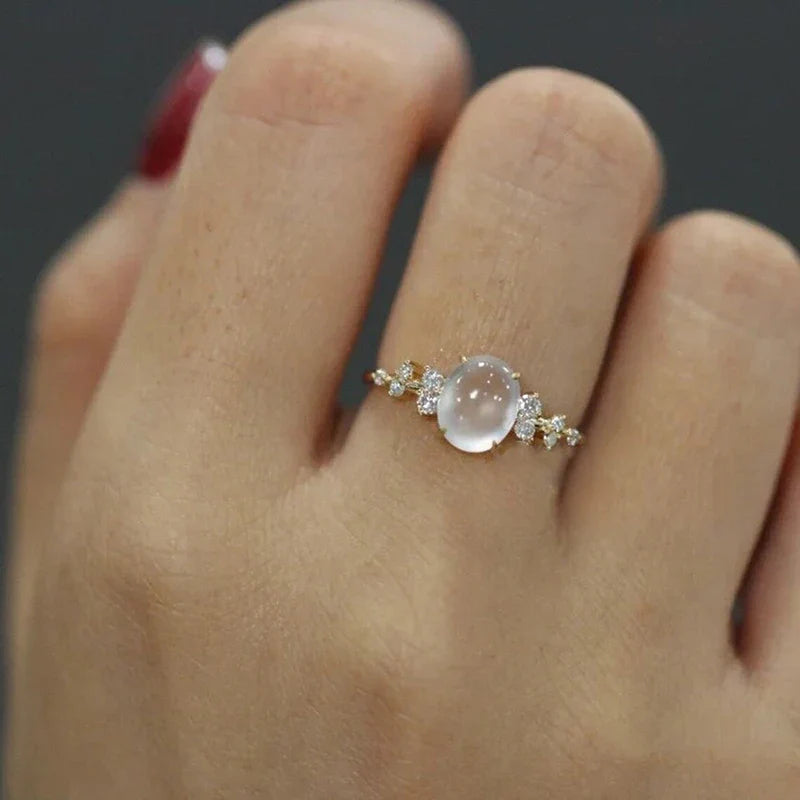 Anel de Diamante com Pedra da Lua Lunar Glow