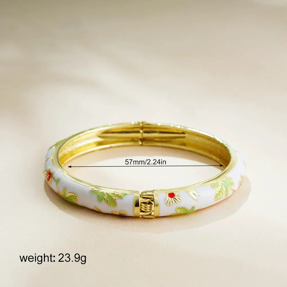 Pulseira Aberta Cloisonné Floral Vintage