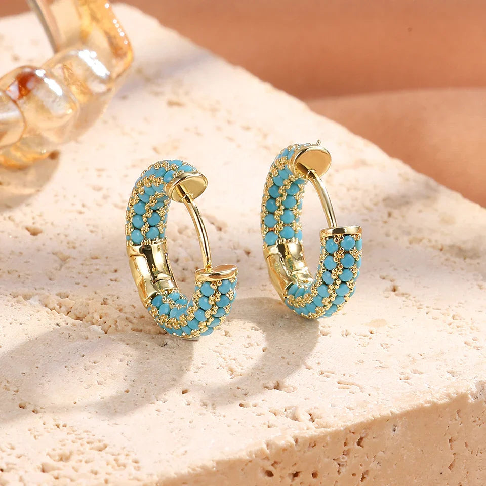Brincos de Argola com Flor Azul Turquesa Chic